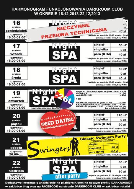 rozkład jazdy DARKROOM CLUB 16.12.2013 - 22.12.2013 - DARKROOM24