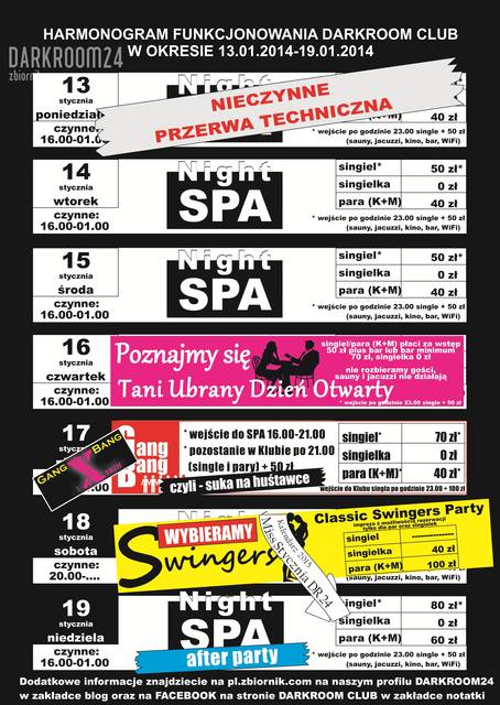 rozkład jazdy DARKROOM CLUB 13.01.2014 - 19.01.2014 - DARKROOM24