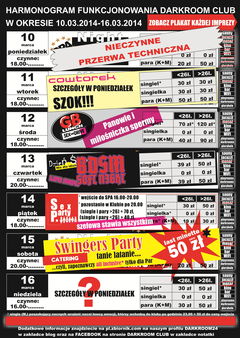 rozkład jazdy DARKROOM CLUB 10.03.2014 - 16.03.2014