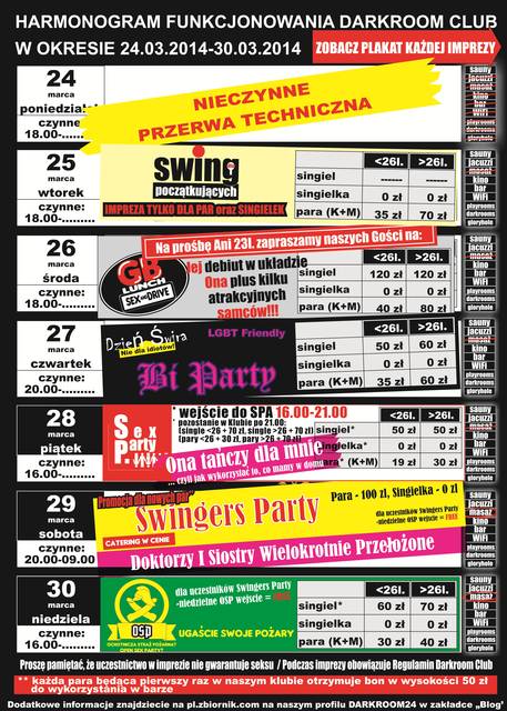 rozkład jazdy DARKROOM CLUB 24.03.2014 - 30.03.2014 - DARKROOM24
