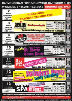rozkład jazdy DARKROOM CLUB 07.04.2014 - 13.04.2014