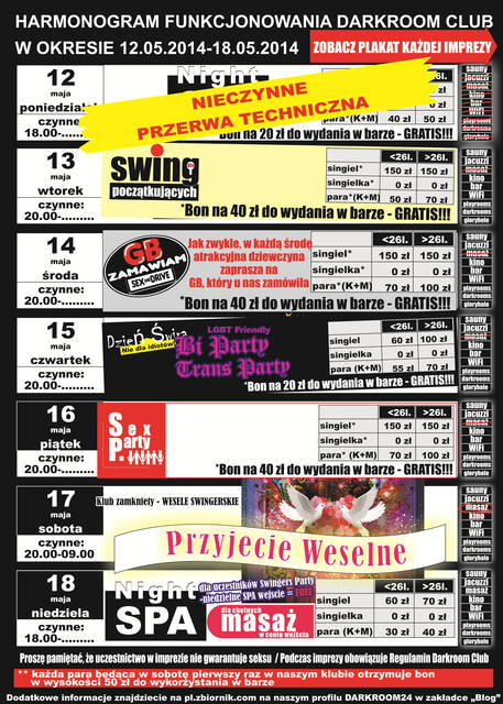 rozkład jazdy DARKROOM CLUB 12.05.2014 - 18.05.2014 - DARKROOM24
