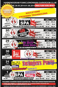 rozkład jazdy DARKROOM CLUB 26.05.2014 r. - 01.06.2014 r.