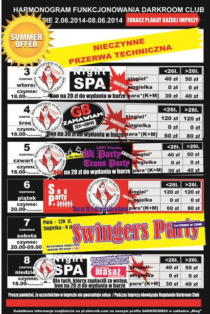 rozkład jazdy DARKROOM CLUB 02.06.2014 r. - 08.06.2014 r. - DARKROOM24