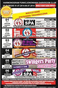 rozkład jazdy DARKROOM CLUB 01.07.2014 r. - 06.07.2014 r.