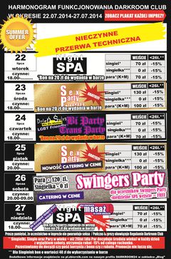 rozkład jazdy DARKROOM CLUB 22.07.2014 r. - 27.07.2014 r.