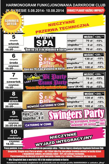 Harmonogram 5-10 sierpnia 2014 - DARKROOM24