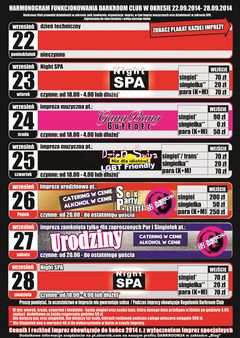 Rozkład jazdy Darkroom Club w dniach 22 - 28 września 2014 r. 
