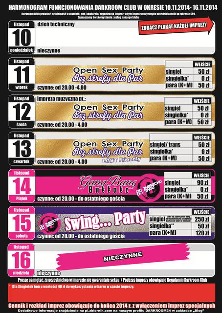 Rozkład jazdy Darkroom Club w dniach 10.11-16.11.2014 r. - DARKROOM24