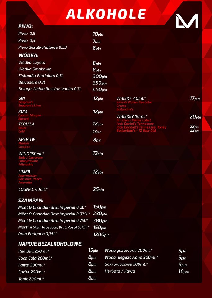 Karta ALKOHOLE - LavaClub