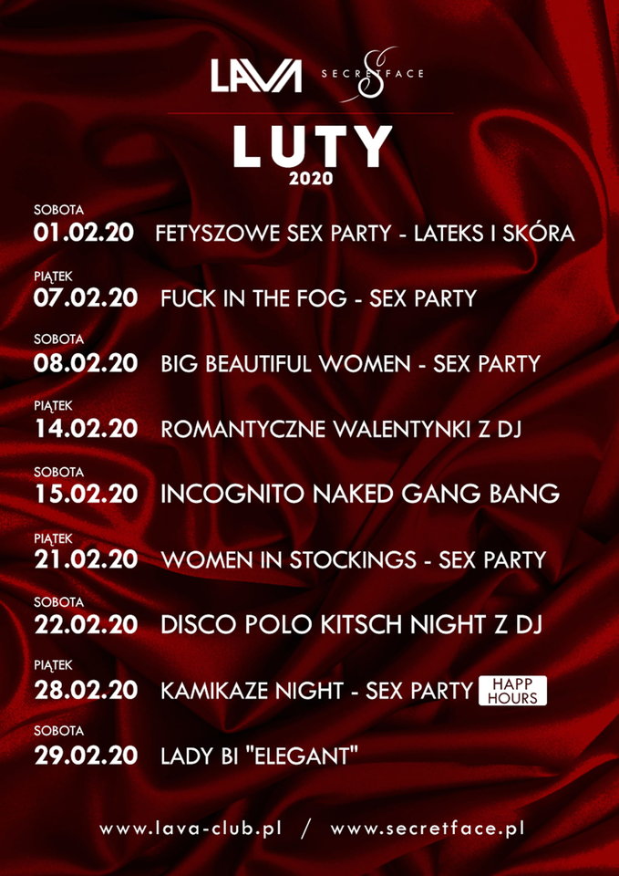Luty 2020 r. - plan imprez weekendowych w Clubie LaVa - LavaClub